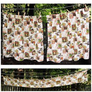 VTG 60s 70s Colonial Print Short Drape 24" x 30" & Valence Set Solider Musket